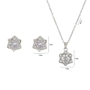 Titanium steel jewelry set with zircon star necklace and earrings dimensions 40+5cm