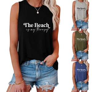 Débardeur sans manches en coton avec slogan Beach Therapy disponible en quatre couleurs