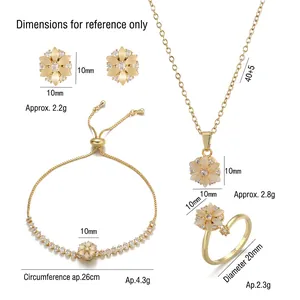 Set gioielli 4 pezzi a forma di fiore dorato con collana orecchini e bracciale