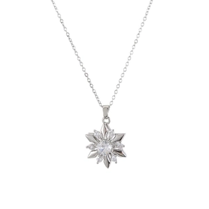 Elegant silver snowflake pendant necklace with sparkling cubic zirconia and cross chain