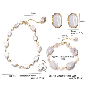 Baroque freshwater pearl jewelry set with gold wire wrap necklace, bracelet, and earrings