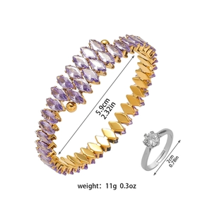 Size diagram of marquise zircon bangle and crystal ring with weight measurements