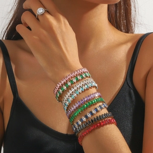 Fashionable stainless steel open bangles with colorful marquise cut cubic zirconia gems