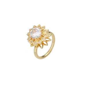 Collana a girasole rotante in acciaio al titanio dorato con zircone centrale lucido