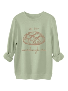 Détail du sweat vert menthe Sourdough Era avec poignets et ourlet en tricot