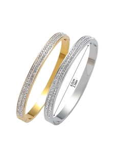 Détail d'un bracelet en acier titane de 6,5 cm avec deux rangées de cristaux