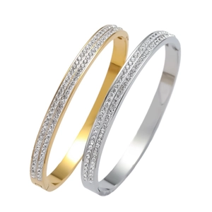 Bracelets en acier titane avec double rangée de cristaux en or et argent