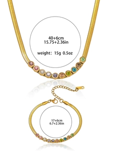 Detailed view of 18K gold plated snake chain set with vibrant colorful zircon crystals
