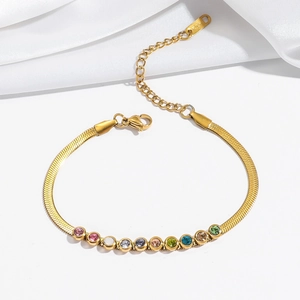 Collier chaîne serpent dorée avec pendentifs en zircon coloré et acier inoxydable