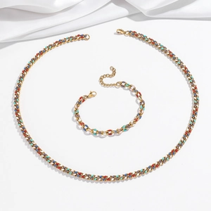 Kleurrijke Emaille Geometrische Stip Roestvrijstalen Ketting En Armband Trendy Boheemse Vrouwen Elegant Stijl Sieraden