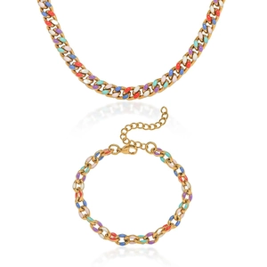 Kleurrijke emaille geometrische sieradenset met goudvergulde ketting en armband voor dames