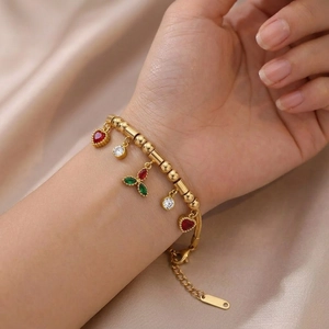 Stainless Steel Heart Charms Bracelet Gold Plated Zircon Beaded Snake Chain Fashion Elegant For Women
