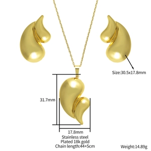 Parure collier et boucles d'oreilles en acier inoxydable doré 18k avec gouttes abstraites