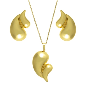 Parure de bijoux dorée avec collier fleur et gouttes et boucles d'oreilles