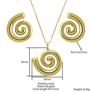 Schmuckset aus 18K vergoldetem Edelstahl mit polierter Spiral-Schnecken-Halskette und Ohrringen