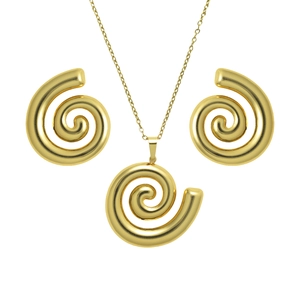 Schmuckset aus goldener Spiralkette und Ohrringen mit poliertem Wirbel-Anhänger