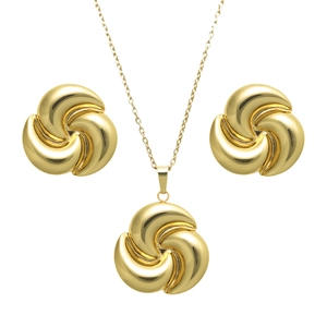 Goldenes Schmuckset mit Spiral-Halskette und Ohrringen im modernen 3D-Design