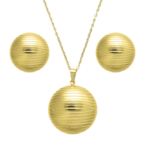 Parure en acier inoxydable doré avec collier à pendentif boule rayée et boucles d'oreilles