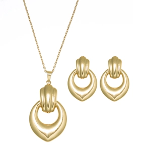 Stainless Steel Necklace And Earrings Heart Shape Hollow Out Shell Texture Gold Plated Luxury Jewelry For Women