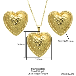 Parure de bijoux en acier inoxydable doré 18 carats avec pendentif cœur martelé