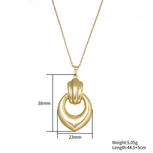 Golden stainless steel necklace with hollow oval pendant and dimensions measurement