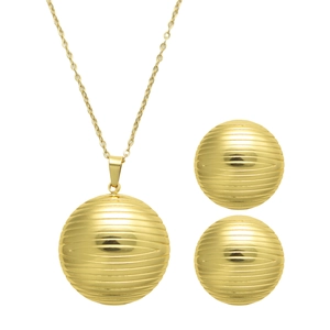 Collier Et Boucles Oreilles Sphère Ronde En Acier Inoxydable Pour Femmes Combinaison Bijoux Luxe Minimaliste Ton Or