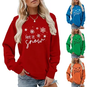 Women Let It Snow Snowflake Print Crew Neck Long Sleeve Cotton Blend Sweatshirt Casual Loose Winter Holiday Top