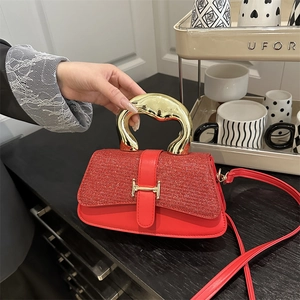 Modische Damen Handtasche Pailletten Flap Glitzer PU Leder Umhängetasche Gold Fluid Griff H Schnalle Elegantes Accessoire
