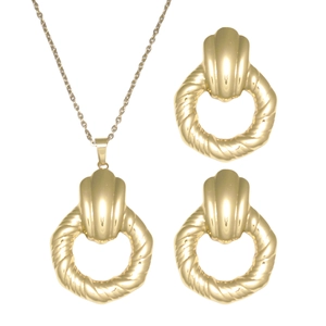 Bijoux En Acier Inoxydable Plaqué Or 18K Vintage Pour Femmes Forme Coquille Cercle Corde Torsadée Collier Et Boucles D'oreilles
