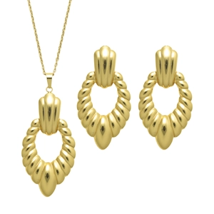 Parure de bijoux dorés géométriques à rayures avec collier et boucles d'oreilles
