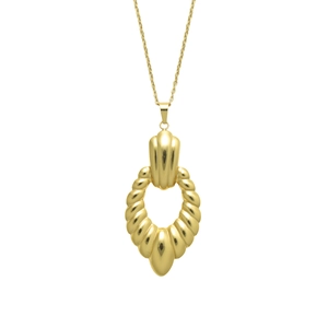 Collier doré vintage avec pendentif ovale à texture coquillage et chaîne en acier