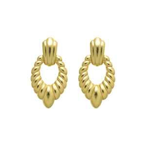 Boucles d'oreilles vintage en acier inoxydable doré avec texture en forme d'éventail