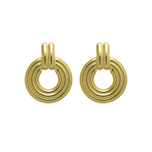 Elegant gold alloy hollow circular earrings with minimalist three-layer concentric texture