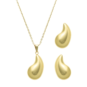 Minimalist Water Drop Jewelry Set Stainless Steel 18K Gold Plated Polished Bean Pendant Necklace And Earrings For Women