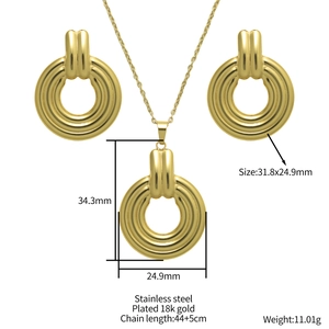Minimalist 18k gold plated stainless steel hollow circular necklace and earrings set