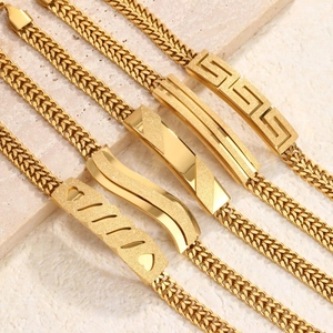 Collection of five trendy gold stainless steel wheat chain bracelets for women