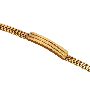 Men's gold-plated stainless steel chain bracelet with a matte curved metal plate