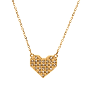 Collana con ciondolo a cuore dorato con strass brillanti su una catena a O