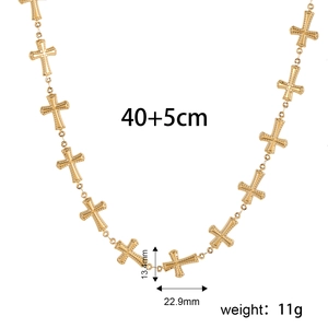 Elegant gold beaded cross pendant necklace in stainless steel with 40+5cm adjustable chain