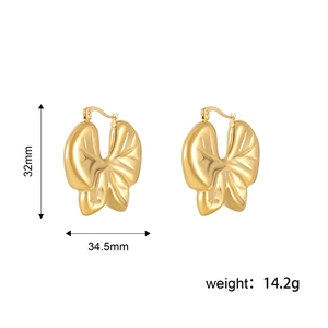 Boucles d'oreilles papillon dorées en acier inoxydable, style vintage chic 32x34,5mm