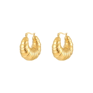 Boucles d'oreilles créoles en acier doré avec texture spirale rétro et fermoir sûr