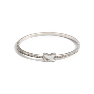 Bracelet papillon argenté élégant avec oxydes de zirconium et incrustation de nacre