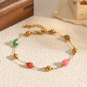 Bracciale a cuore in acciaio inossidabile dorato con perline colorate e pietre sfaccettate