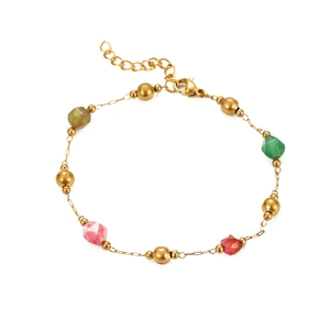 Bracciale dorato con pietre preziose colorate e chiusura a moschettone regolabile moda