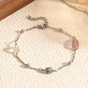 Bracciale stile boho con pietre naturali e catena in metallo argento per donna