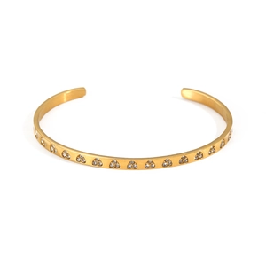 Gold-plated C-shaped stainless steel cuff bracelet with geometric zircon inlay patterns