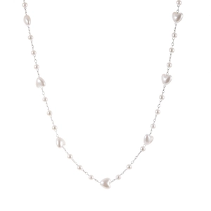 Collier élégant en acier inoxydable avec perles blanches et perles en forme de cœur
