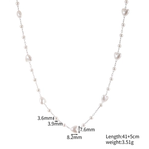 Collier perles acier inoxydable fait main avec perles cœur, longueur 41+5cm, 3,51g