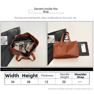 Size chart and capacity detail for the vintage tote bag showing 34x28x12cm dimensions