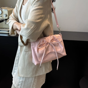 Sac bandoulière carré rose avec nœud pour femme, sac à main tendance en cuir PU